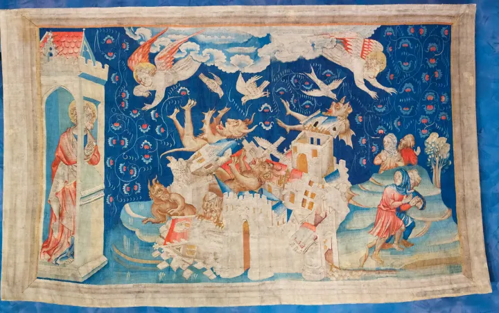 The fall of Babylon overrun by demons, tapestry, Château d'Angers, Angers, France