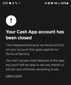 Cancelled by Cashapp Notification